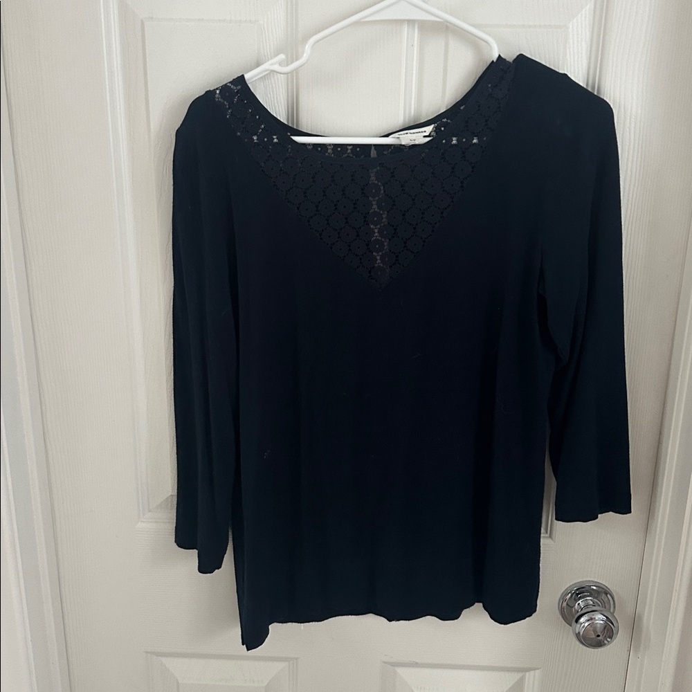 Club Monaco Navy Lace Accent Top
